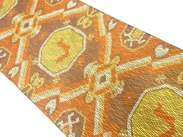 JAPANESE KIMONO / VINTAGE NAGOYA OBI / WOVEN ABSTRACT ANIMALS & MATSUKAWABISHI